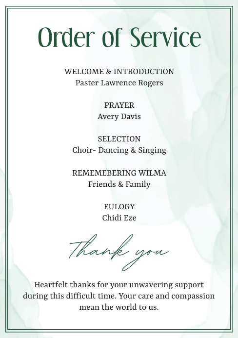 Order of Service Template | PosterMyWall