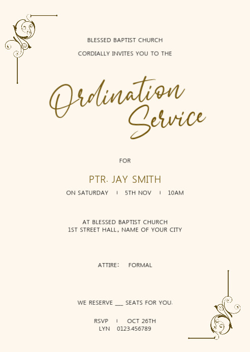Ordination Service Invite Template | PosterMyWall