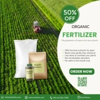 Organic Fertilizer Promo Video Template with Farm Field Background, Product Packaging, Discount Badg Square (1:1)