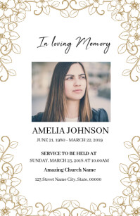Ornamental Floral Funeral Invitation Card Half Page Wide template