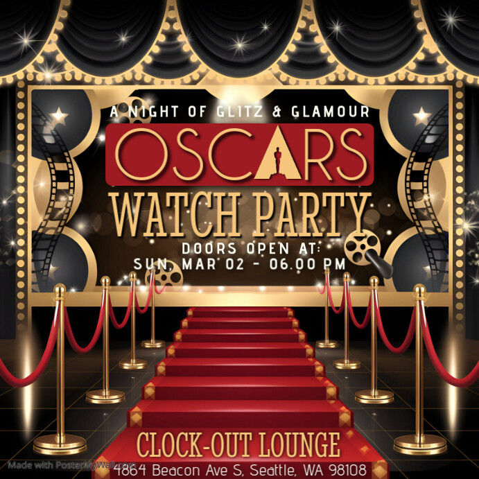 Oscars Watch Party Flyer Template Red Caret Event Invitation Design