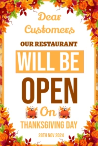 Our office will be opened for thanksgiving Day Poster template