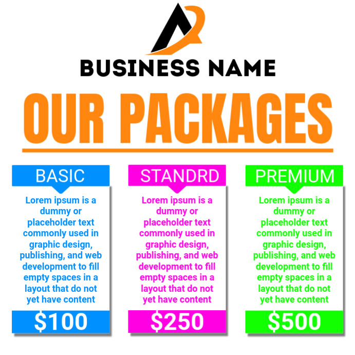 Price Pack Layout Plantilla de Our price packages template | PosterMyWall