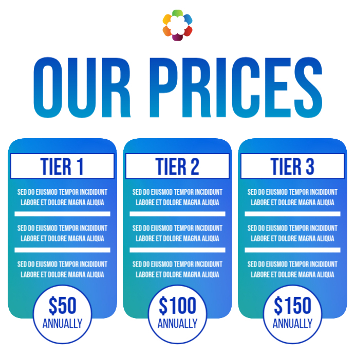 Our prices, price package, subscription tiers Template | PosterMyWall
