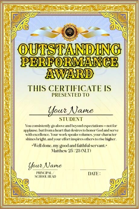 Outstanding Performance Certificate