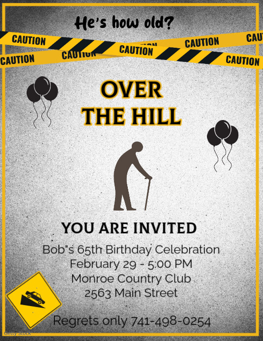 Over the Hill Birthday Invitation Template | PosterMyWall, image size:535x693
