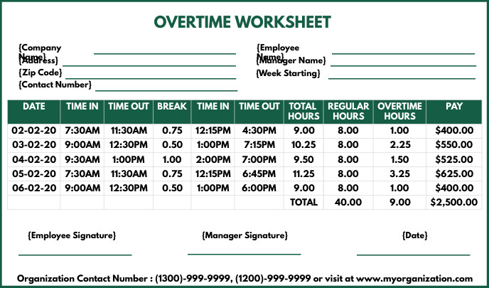 Overtime Worksheet Printable Template | PosterMyWall