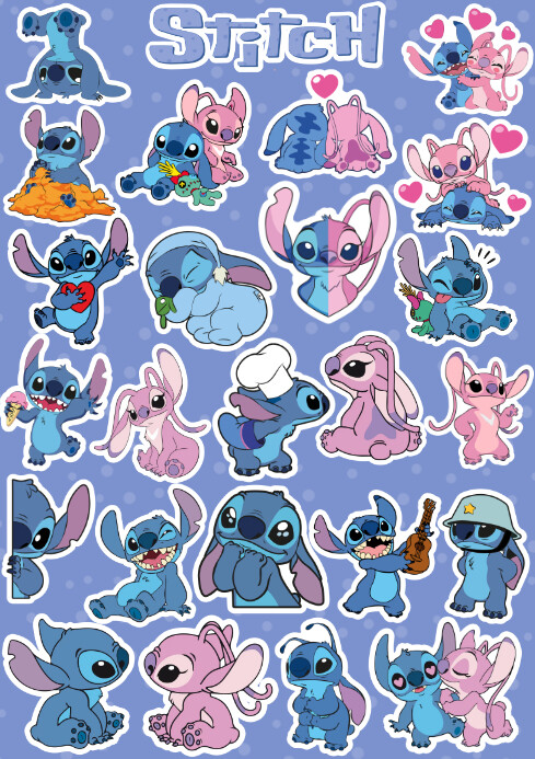 Stitch Sticker Design Plantilla de Pack de Stickers de Stitch – Divertidos y Adorables ...