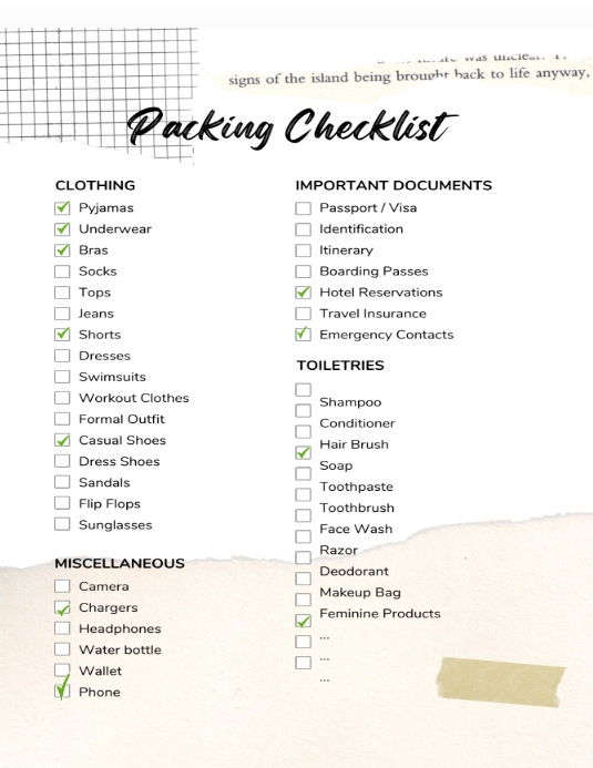 Material Packaging Checklist Plantilla de Packing Checklist | PosterMyWall