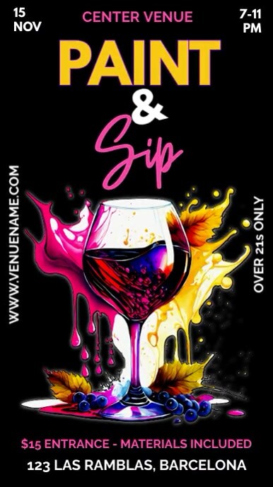 Paint & Sip Event Animated Template Instagram Story