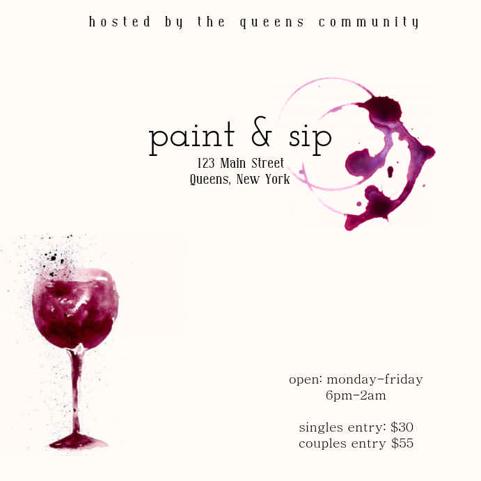 Paint and Sip Сообщение Instagram template