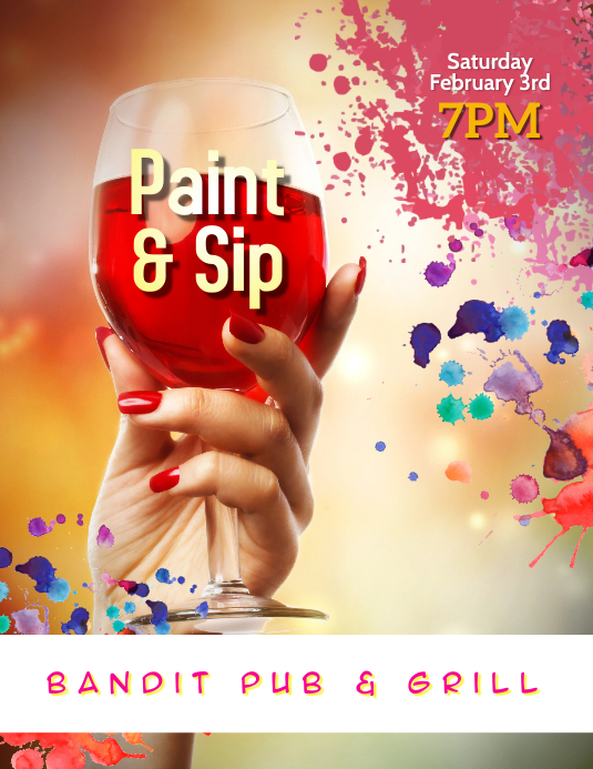 Paint and Sip Drink and Draw Painting Party Løbeseddel (US Letter) template