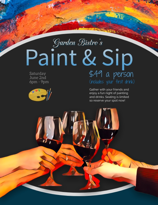 paint and sip flyer Folheto (US Letter) template