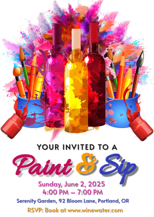 Paint and Sip Party editable Invitation A6 template