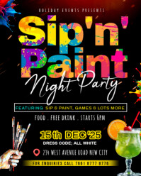 Paint and sip wine art drink canvas cocktails draw brush event invitation flyer template design Instagram Portrait