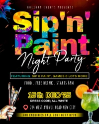 Paint and sip wine art drink canvas cocktails draw brush event invitation flyer template design Instagram Portrait