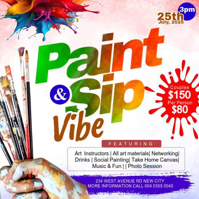 Copy of Paint and sip wine drink party invitation water colour graphics ...