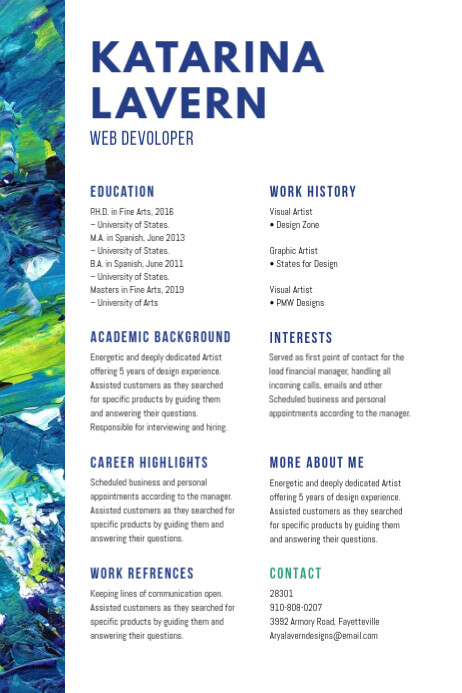 Verf Penseelstreken Aangepaste Cv Sjabloon Postermywall