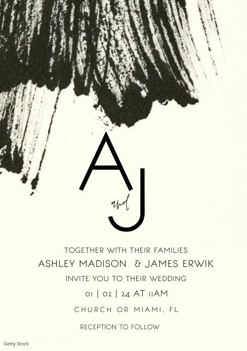 Painterly Ink Black Beige Wedding Invitations A5 template