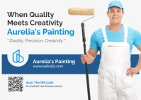 Painting professional services blue and white Postcard template
