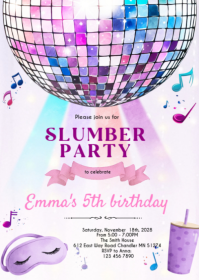 White Emma's 5th Birthday Slumber Party A6 Template