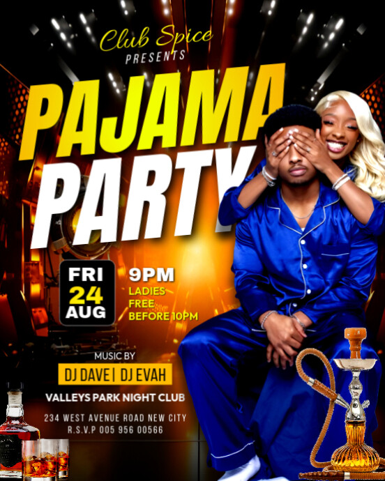 Pajama party birthday bridal pjs wedding bride event intitation social media poster flyer template Instagram Portrait