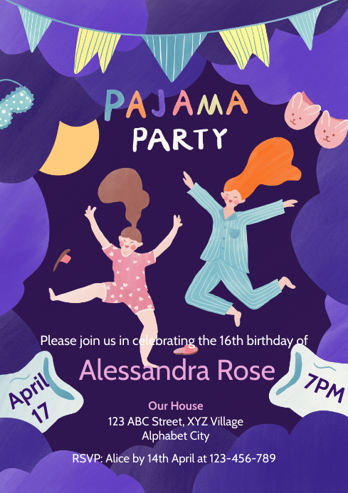 Pajama Party Invitation A4 template