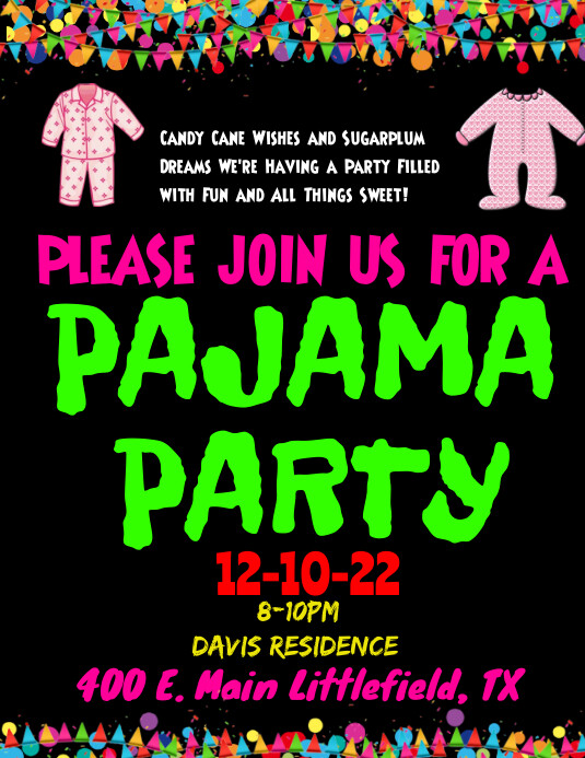 pajama party invitation flyers Volantino (US Letter) template