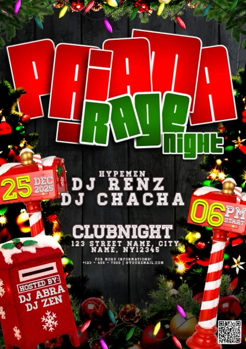 Pajama Rave Night Christmas Party Template | PosterMyWall