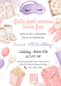 Pajama Slumber Party Invitation A6 template