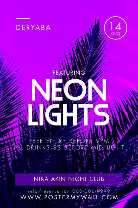 Palmblatt Lila Neon Party Flyer Vorlage Vorlage Postermywall