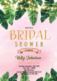 Palm leaves pink theme Invitation A6 template