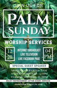 Green Palm Sunday Service Tabloid Template