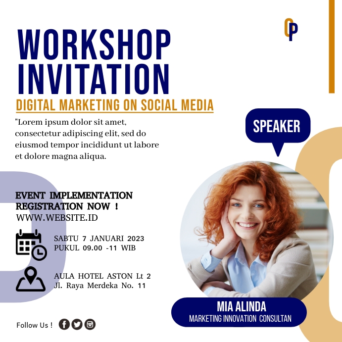 Workshop Invitation Marketing Publicação no Instagram template