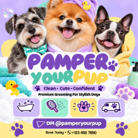 Purple Dog Grooming Wpis na Instagrama Template