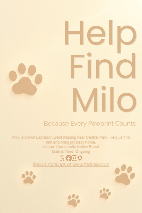 Paper Textured Missing Pet Poster Template | Minimal Emotional Design