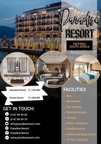 PARADISE RESORT HOTEL RESTAURANT AD POSTER A5 template