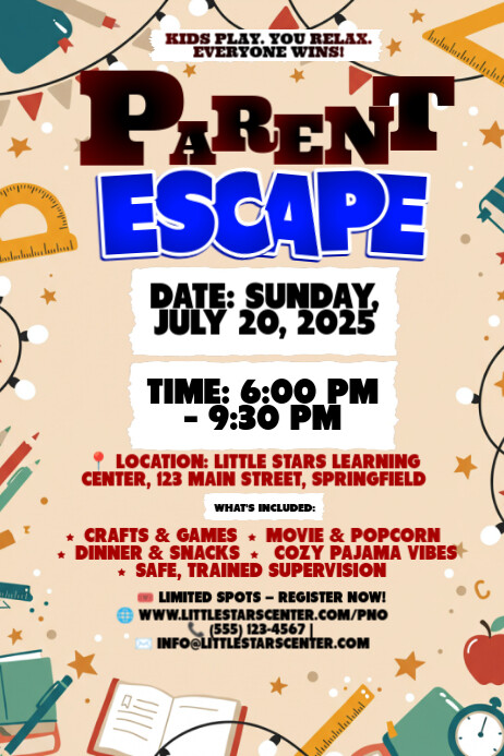 PARENT ESCAPE NIGHT Cartaz template