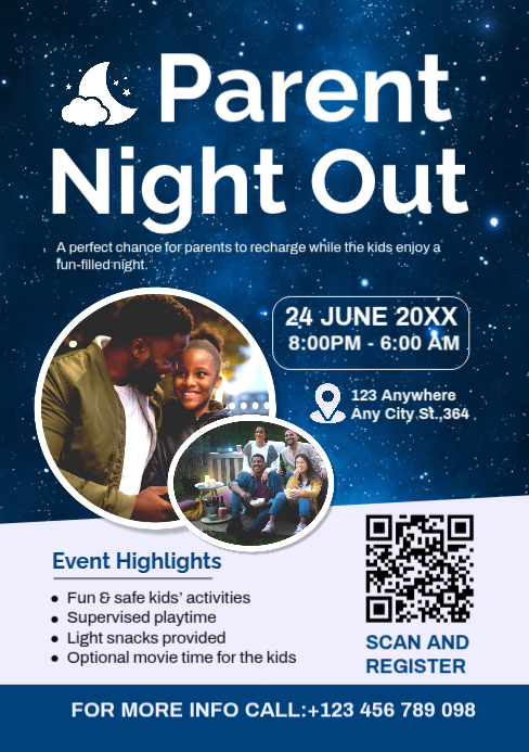 Parents Fun Poster Parent Night Out — Fun Childcare Event Poster | Editable Template ...