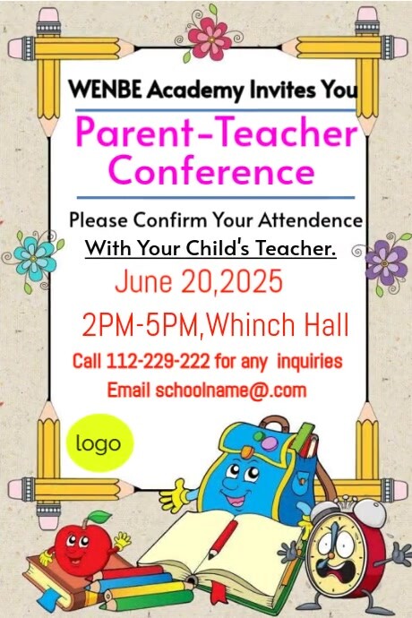 Parent Teacher Confrence Meeting Poster Plakkaat template