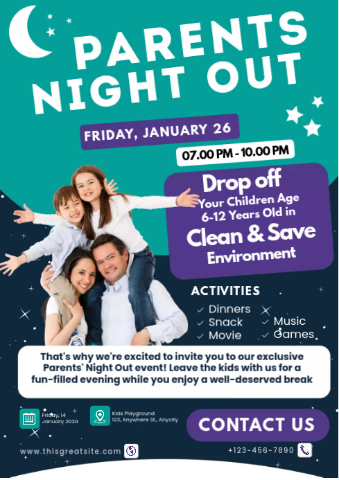 Parent Night Program Sample Parents night out Template | PosterMyWall