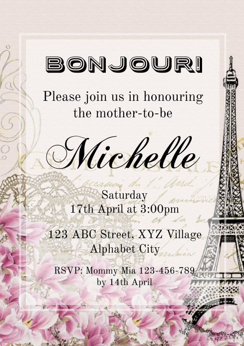Paris Baby Shower Invitation A4 template