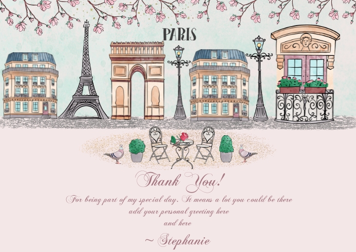 Copy of Paris Birthday Thank You Card Template | PosterMyWall