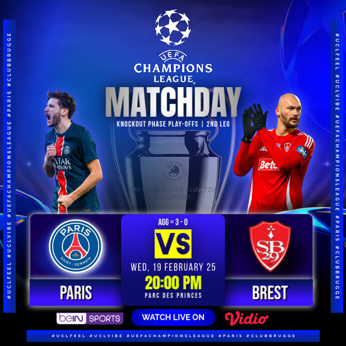 PARIS SAINT GERMAIN VS CLUB BRUGGE Instagram Post template