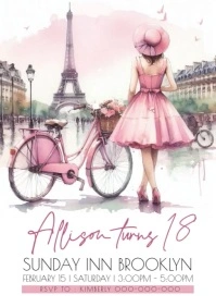 Paris theme birthday invitation A4 template