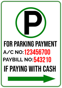 Parking services payment details and direction sign board A3 template