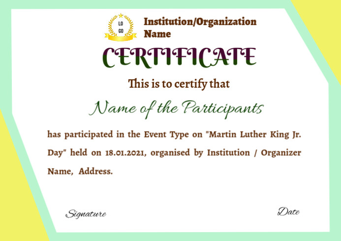 Participation Certificate A4 template