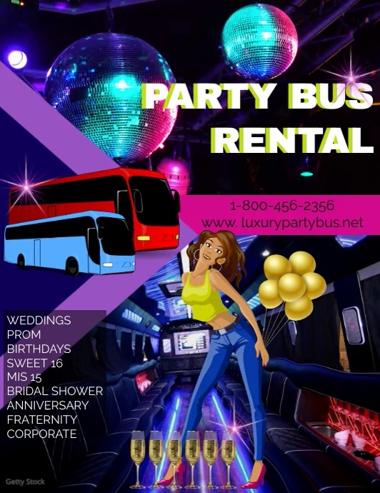 party bus, rental, limousine, birthday, freaknik, fiesta Ulotka (US Letter) template