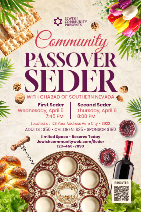 Seder Event Program Samples Passover Seder Community Event Template | PosterMyWall