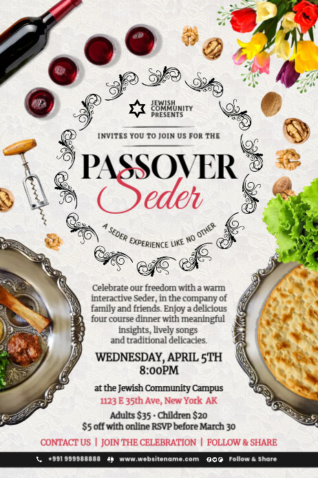 Seder Event Program Samples Passover Seder Community Event Template | PosterMyWall